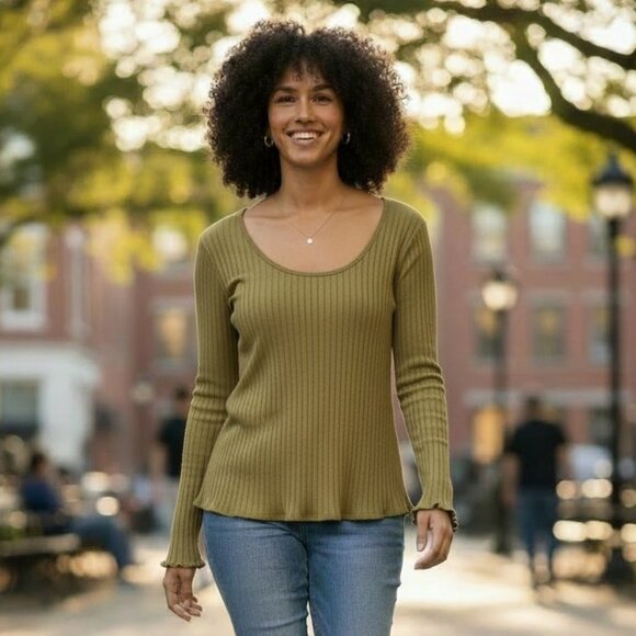 Knox Rose Tops - Slim Fit Ribbed Long Sleeve Top